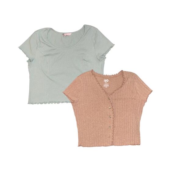SO Goods For Life Bundle 2 Tops Ribbed Short Sleeve Scallop Trim Size XXL Y2K - Picture 1 of 7